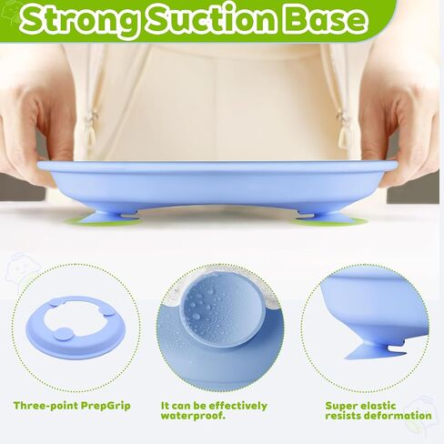 3-Pack Stainless Steel Baby Plates with Suction, BPA-Free Stainless Steel Kids Plates, Toddler Plate for Dishwasher Safe, Non-Slip Silicone Base, Detachable Design (Blue, Gray, Green) in Saudi Arabia