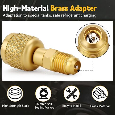 R32 R454B Adapter of Brass Soldered Mater 1/4" SAE Female Quick Couplers to 1/4" SAE Male Reverse Thread for HVAC Mini Split Adapter for R-454B/R-32 Tanks with Thimble in Saudi Arabia
