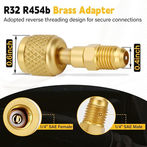 R32 R454B Adapter of Brass Soldered Mater 1/4" SAE Female Quick Couplers to 1/4" SAE Male Reverse Thread for HVAC Mini Split Adapter for R-454B/R-32 Tanks with Thimble in Saudi Arabia