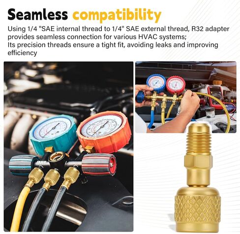 R32 R454B Adapter of Brass Soldered Mater 1/4" SAE Female Quick Couplers to 1/4" SAE Male Reverse Thread for HVAC Mini Split Adapter for R-454B/R-32 Tanks with Thimble in Saudi Arabia