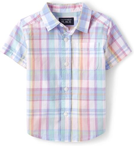 The Children's Place,Baby Boys,and Toddler Poplin Short Sleeve Button Down Shirt,Cosmos,6 Months,9 Months in Saudi Arabia