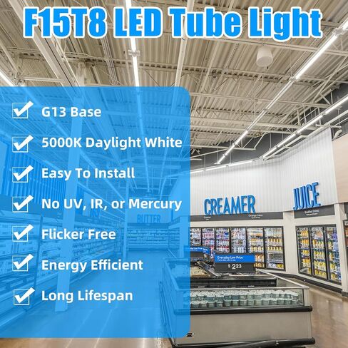 F15T8 LED مصباح أنبوبي، 120 فولت 4 عبوات من 18 بوصة 7 وات لمبة إضاءة أنبوبية، 5000 كيلو ضوء نهاري أبيض، أغطية نهاية قابلة للتدوير، استبدال أنابيب الفلورسنت LED (120 فولت 4 عبوات 5000 كيلو) in Saudi Arabia