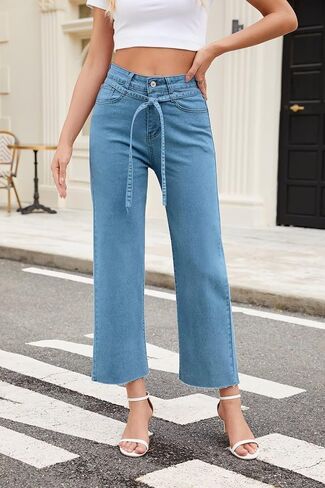 الجينز النسائي الجينز High Rise Bulted Wide Strained Leged Hend Jeans للنساء العصرية 2025 السراويل الدنيم in Saudi Arabia