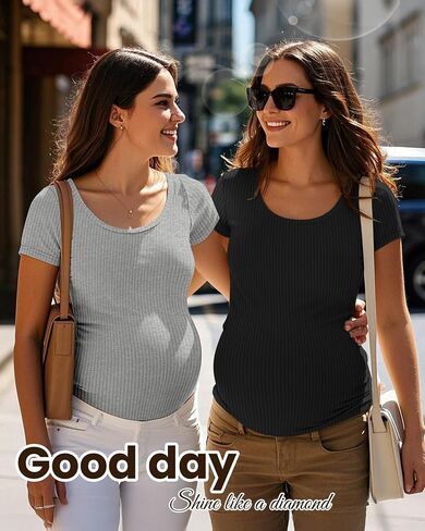 Neer 3 Pack Women's Maternity T Shirts Ribbed Cotton Pregnancy Tops Short Sleeve Crew Neck Soft Summer Tee Mama Clothes(Army Green, Light Gray, Black,Large) in Kuwait