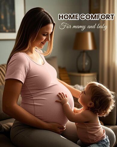 Neer 3 Pack Women's Maternity T Shirts Ribbed Cotton Pregnancy Tops Short Sleeve Crew Neck Soft Summer Tee Mama Clothes(Army Green, Light Gray, Black,Large) in Kuwait