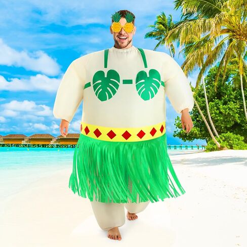 Geiserairailie قابلة للنفخ في Luau Hula Skirt زي للبالغين تفجير أزياء الحفلات في هاواي لبدلة كرنفال شاطئية مضحكة in Saudi Arabia
