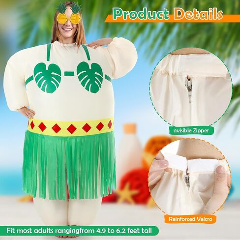 Geiserairailie قابلة للنفخ في Luau Hula Skirt زي للبالغين تفجير أزياء الحفلات في هاواي لبدلة كرنفال شاطئية مضحكة in Saudi Arabia