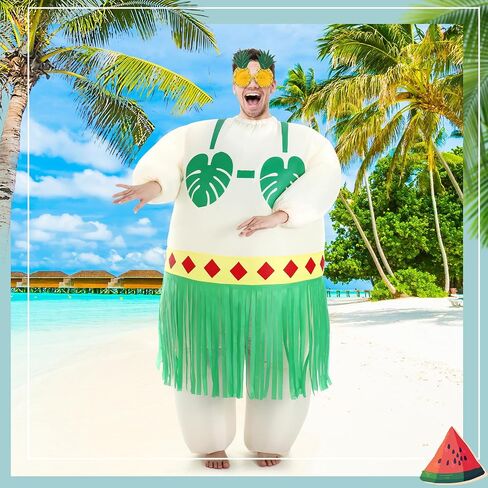 Geiserairailie قابلة للنفخ في Luau Hula Skirt زي للبالغين تفجير أزياء الحفلات في هاواي لبدلة كرنفال شاطئية مضحكة in Saudi Arabia