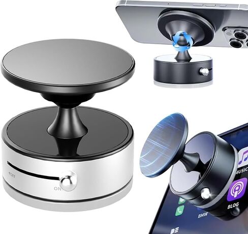 Vacuum Suction Magnetic Phone Holder, 360° Adjustable Car Phone Mount, Universal Double-Sided Magnetic Bracket for Smartphones in Vehicles/Gym/Shower/Mirror (Black) in Saudi Arabia
