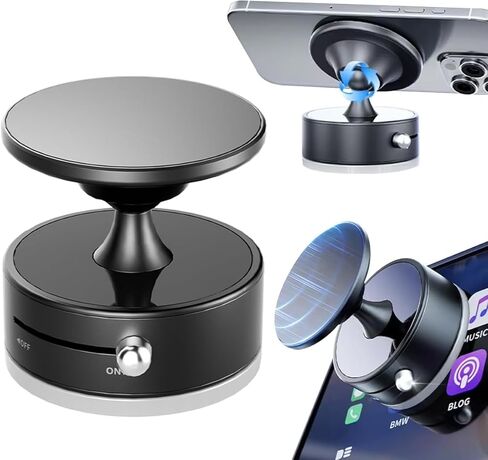 Vacuum Suction Magnetic Phone Holder, 360° Adjustable Car Phone Mount, Universal Double-Sided Magnetic Bracket for Smartphones in Vehicles/Gym/Shower/Mirror (Black) in Saudi Arabia