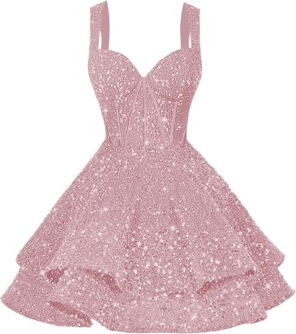 Clothfun Tiered Sequin Short Homecoming Dresses 2025 for Teens Sparkly Corset Sweet 16 Prom Cocktail Dress CY179 in Saudi Arabia