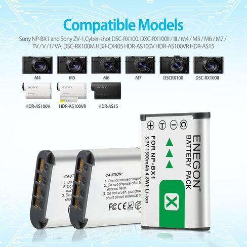 بطارية ENEGON NP-BX1 مكونة من 3 قطع + شاحن ثلاثي LCD ذكي، سعة عالية 1300 مللي أمبير في الساعة، متوافق مع سلسلة Sony ZV-1، DSC-RX100 (I، II، III، IV، V، VII) والمزيد، مثالية للتصوير الممتد in Kuwait
