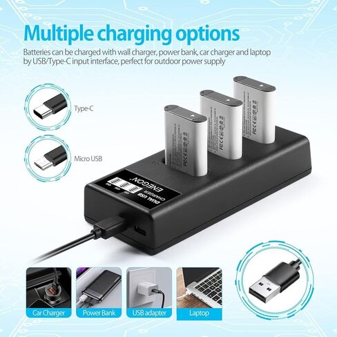 بطارية ENEGON NP-BX1 مكونة من 3 قطع + شاحن ثلاثي LCD ذكي، سعة عالية 1300 مللي أمبير في الساعة، متوافق مع سلسلة Sony ZV-1، DSC-RX100 (I، II، III، IV، V، VII) والمزيد، مثالية للتصوير الممتد in Kuwait