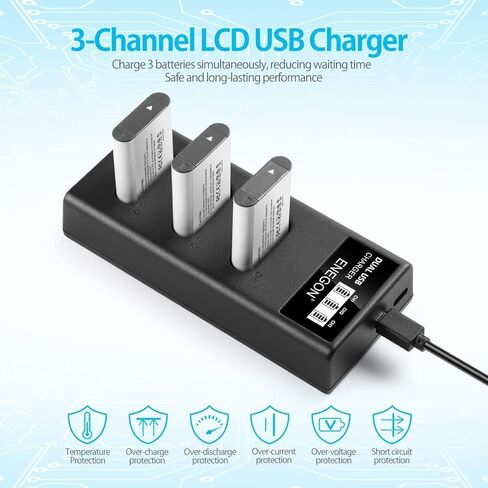 بطارية ENEGON NP-BX1 مكونة من 3 قطع + شاحن ثلاثي LCD ذكي، سعة عالية 1300 مللي أمبير في الساعة، متوافق مع سلسلة Sony ZV-1، DSC-RX100 (I، II، III، IV، V، VII) والمزيد، مثالية للتصوير الممتد in Kuwait