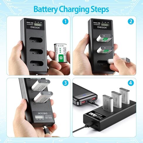 بطارية ENEGON NP-BX1 مكونة من 3 قطع + شاحن ثلاثي LCD ذكي، سعة عالية 1300 مللي أمبير في الساعة، متوافق مع سلسلة Sony ZV-1، DSC-RX100 (I، II، III، IV، V، VII) والمزيد، مثالية للتصوير الممتد in Kuwait