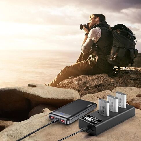 بطارية ENEGON NP-BX1 مكونة من 3 قطع + شاحن ثلاثي LCD ذكي، سعة عالية 1300 مللي أمبير في الساعة، متوافق مع سلسلة Sony ZV-1، DSC-RX100 (I، II، III، IV، V، VII) والمزيد، مثالية للتصوير الممتد in Kuwait