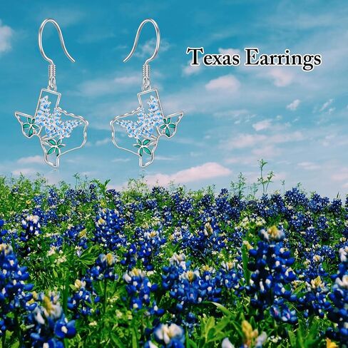 Texas Necklace and Earrings 925 Sterling Silver Texas State Bluebonnets Jewelry Map Flag Hometown Texas Gifts for Women Love TX in Saudi Arabia