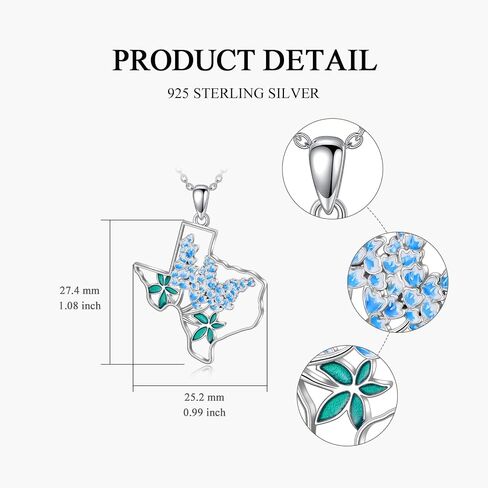 Texas Necklace and Earrings 925 Sterling Silver Texas State Bluebonnets Jewelry Map Flag Hometown Texas Gifts for Women Love TX in Saudi Arabia