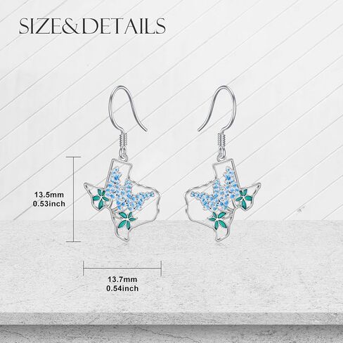 Texas Necklace and Earrings 925 Sterling Silver Texas State Bluebonnets Jewelry Map Flag Hometown Texas Gifts for Women Love TX in Saudi Arabia