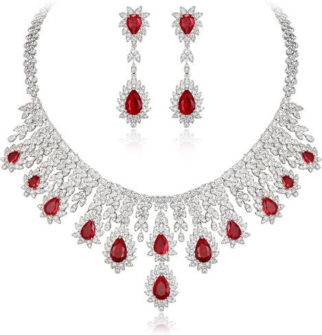 Crysdue cubic Zirconia Prom Jewelry مجموعة للعرائس ، وبرارة البلادة من طوق Cluster Twlar بيان القلادة. in Kuwait