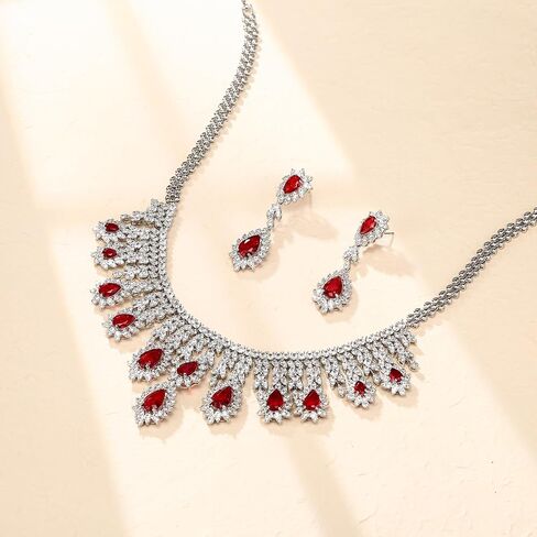 Crysdue cubic Zirconia Prom Jewelry مجموعة للعرائس ، وبرارة البلادة من طوق Cluster Twlar بيان القلادة. in Kuwait