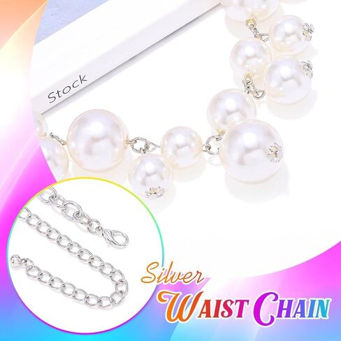 Cosydays Big Pearl Chain Belt Silver Weist Chain for Dress Fashion Body Jewelry Association for Women in Saudi Arabia
