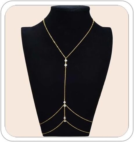 سلسلة جسم ذهبية 14K للنساء حبات الخصر المثيرة سلسلة راينستون بطن الخصر سلسلة بيكيني برا جسم المجوهرات الصيفية الشاطئ in Kuwait