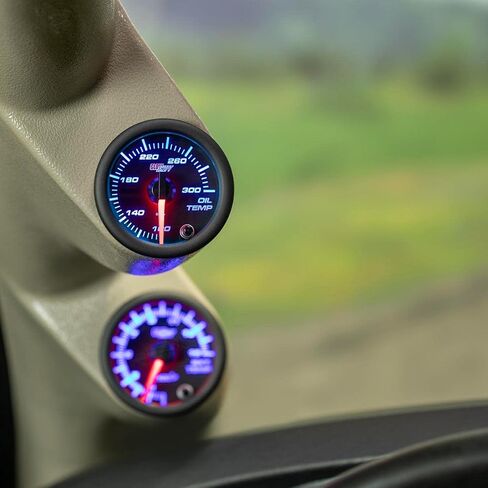 GlowShift Black 7 Color 300 F Oil Temperature Gauge Kit - Includes Electronic Sensor - Black Dial - Clear Lens - for Car & Truck - 2-1/16" 52mm in Saudi Arabia