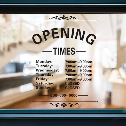 Business Hours Window Decal Business Hours Sign for Glass Door Changeable Store Hours Signs Decals Open Closed Signs Decal for Business Coffee Shop Salon Office Outside Hours of Operation Decor (White) in Saudi Arabia