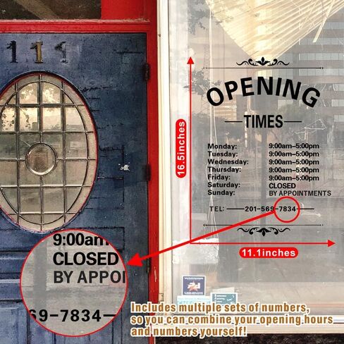 Business Hours Window Decal Business Hours Sign for Glass Door Changeable Store Hours Signs Decals Open Closed Signs Decal for Business Coffee Shop Salon Office Outside Hours of Operation Decor (White) in Saudi Arabia