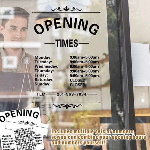Business Hours Window Decal Business Hours Sign for Glass Door Changeable Store Hours Signs Decals Open Closed Signs Decal for Business Coffee Shop Salon Office Outside Hours of Operation Decor (White) in Saudi Arabia