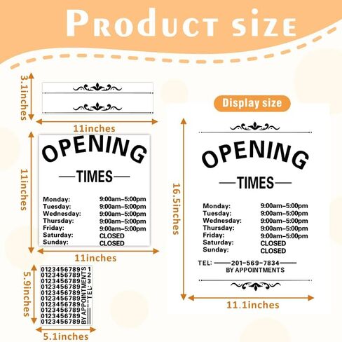 Business Hours Window Decal Business Hours Sign for Glass Door Changeable Store Hours Signs Decals Open Closed Signs Decal for Business Coffee Shop Salon Office Outside Hours of Operation Decor (White) in Saudi Arabia