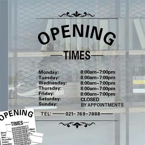 Business Hours Window Decal Business Hours Sign for Glass Door Changeable Store Hours Signs Decals Open Closed Signs Decal for Business Coffee Shop Salon Office Outside Hours of Operation Decor (White) in Saudi Arabia