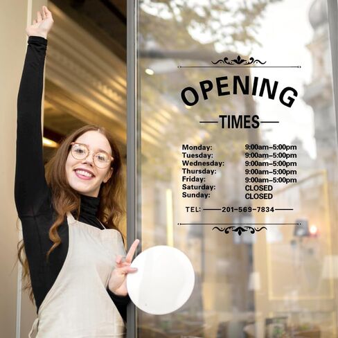 Business Hours Window Decal Business Hours Sign for Glass Door Changeable Store Hours Signs Decals Open Closed Signs Decal for Business Coffee Shop Salon Office Outside Hours of Operation Decor (White) in Saudi Arabia