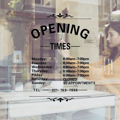 Business Hours Window Decal Business Hours Sign for Glass Door Changeable Store Hours Signs Decals Open Closed Signs Decal for Business Coffee Shop Salon Office Outside Hours of Operation Decor (White) in Saudi Arabia