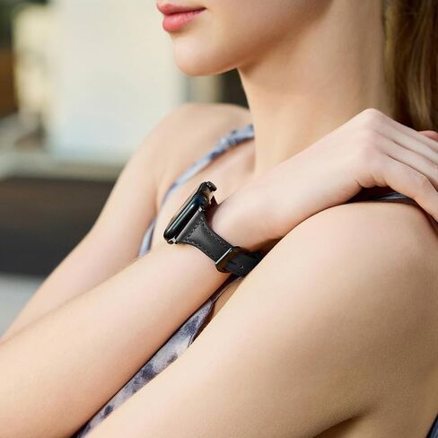 2 pack Slim Genuine Leather Bands Compatible with Apple Watch Band 38mm 40mm 41mm 42mm 44mm 45mm 49mm,Top Layer Leather Watch Thin Women Men Straps for iWatch Series 9/8/7/6/5/4/3/2/1 Ultra SE in Kuwait