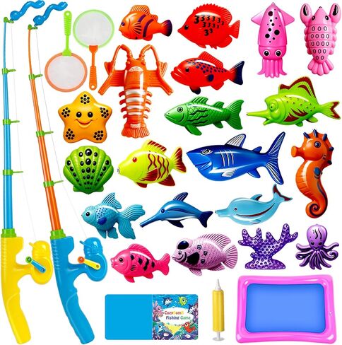 MozyBomb ™ Kids Fishing Bath Toys Game | مغناطيسي عائم للألعاب المغناطيسية ، شبكة قضيب ، والبلاستيك العائم ، والتعليم ، والتعليم ، والتعلم ، والتعلم ، العمر 3 ، in Kuwait