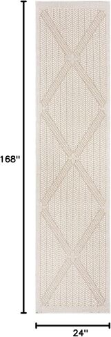 SAFAVIEH Bermuda Collection Runner Rug - 2' x 12', Cream & Beige, Non-Shedding & Easy Care, Machine Washable Indoor/Outdoor & Washable-Ideal for Patio, Backyard, Mudroom (BMU811A) in Saudi Arabia