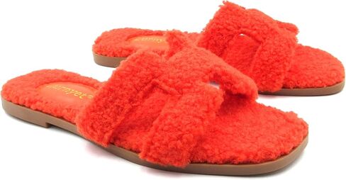 Women's Furry Slippers - Versatile Indoor/Outdoor Slippers with Plush Cotton Upper and Soft Sole - Perfect for Parties, Gatherings, Casual Wear, Vacations, and Beach Days in Kuwait