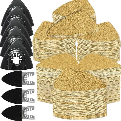 Gulrear 119PCS Multitool Sanding Pads for Oscillating Tool Sanding Attachments, Contains Triangle and Finger Sandpaper in a Variety of Grits, Detail Sanders for Woodworking, Metal and Other Surfaces in Kuwait