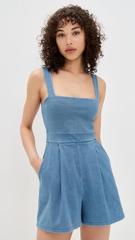 Susana Monaco Women's Stretch Denim Apron Romper in Saudi Arabia