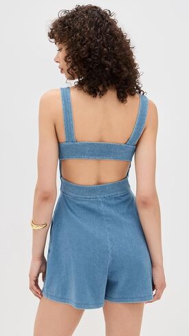 Susana Monaco Women's Stretch Denim Apron Romper in Saudi Arabia