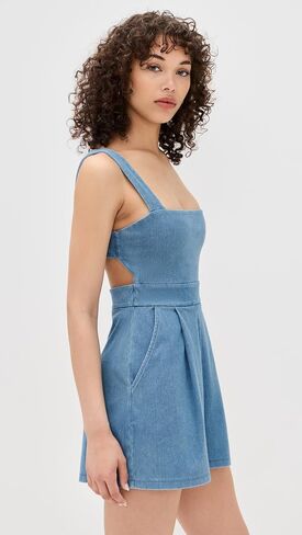 Susana Monaco Women's Stretch Denim Apron Romper in Saudi Arabia