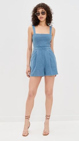 Susana Monaco Women's Stretch Denim Apron Romper in Saudi Arabia