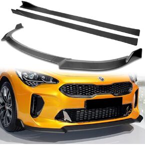 Q1-TECH, 9-Piece Front Bumper Lip & Side Skirt Extensions Diffuser Fit for 2018 2019 2020 2021 2022 2023 Kia Stinger (GT-Line), Front Bumper Lip Spoiler Air Chin Body Splitter ABS (Painted Black) in Kuwait