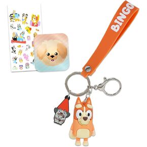 Bingo Keychain Set - Bundle with Deluxe Silicone Bluey Character Figure Bingo Keyring with Strap Plus Stickers, More | Bluey Bingo Key Ring for Backpack in Saudi Arabia
