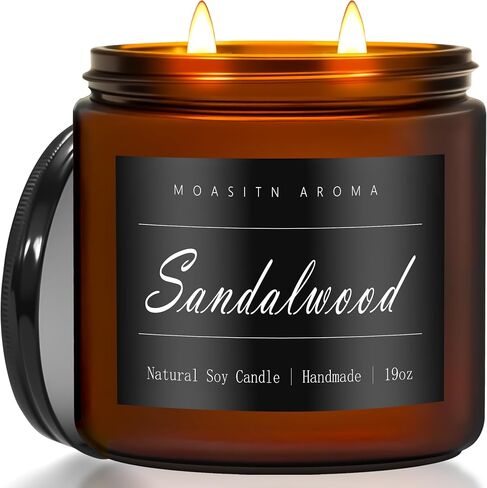 MOASITN Sandalwood Large Heavenly Scented Candles for Home|19oz 100h Long Lasting Clean Burn|Natural Soy Aromatherapy Candle|2 Wick Jar Candle for Women,Men as Relaxing,Birthday,Housewarming Gifts in Kuwait