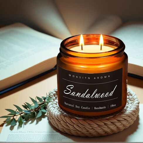 MOASITN Sandalwood Large Heavenly Scented Candles for Home|19oz 100h Long Lasting Clean Burn|Natural Soy Aromatherapy Candle|2 Wick Jar Candle for Women,Men as Relaxing,Birthday,Housewarming Gifts in Kuwait