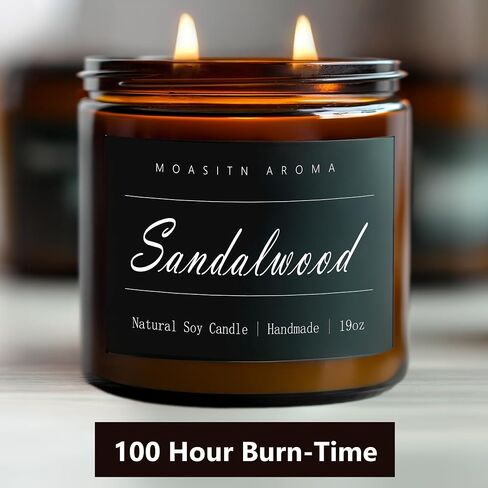 MOASITN Sandalwood Large Heavenly Scented Candles for Home|19oz 100h Long Lasting Clean Burn|Natural Soy Aromatherapy Candle|2 Wick Jar Candle for Women,Men as Relaxing,Birthday,Housewarming Gifts in Kuwait