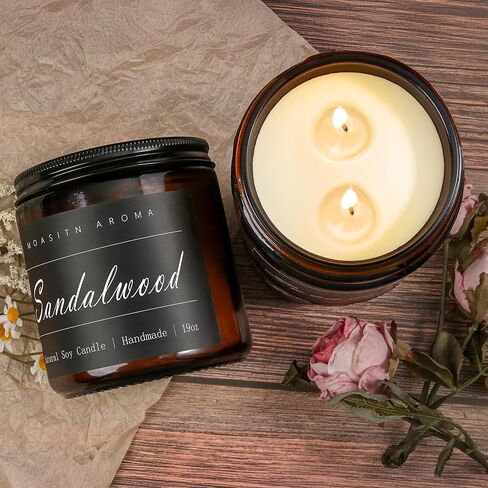 MOASITN Sandalwood Large Heavenly Scented Candles for Home|19oz 100h Long Lasting Clean Burn|Natural Soy Aromatherapy Candle|2 Wick Jar Candle for Women,Men as Relaxing,Birthday,Housewarming Gifts in Kuwait